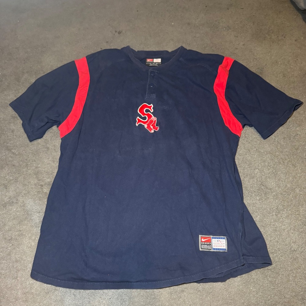 VTG Nike Team MLB Boston Red Sox Henley Shirt Navy Blue Red XL Embroidered Logo